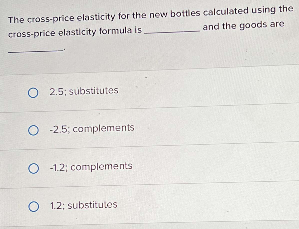Solved The crossprice elasticity for the new bottles