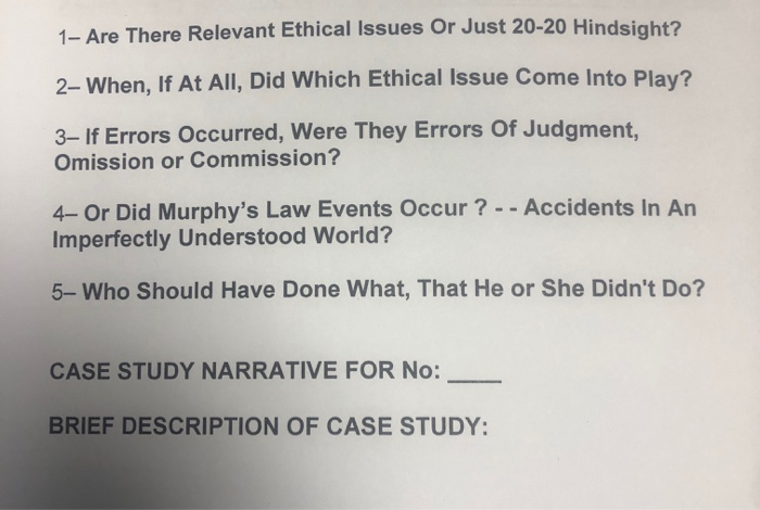 Solved 1- Are There Relevant Ethical Issues Or Just 20-20 | Chegg.com