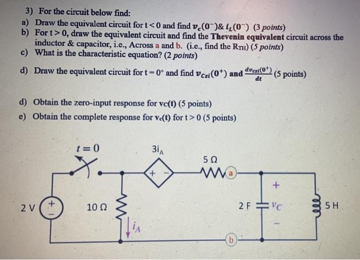 Solved 3) For the circuit below find: a) Draw the equivalent | Chegg.com