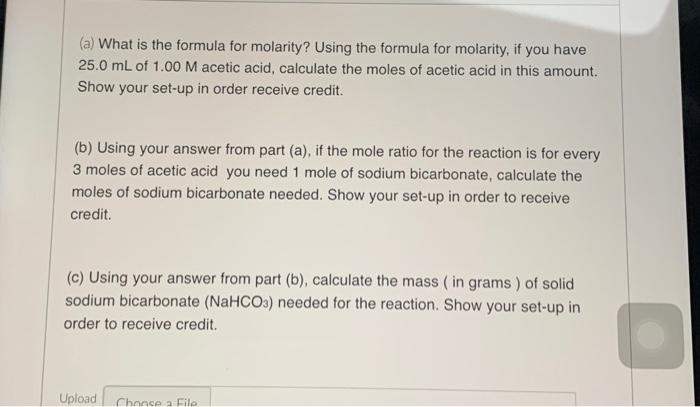Solved (a) What is the formula for molarity? Using the | Chegg.com