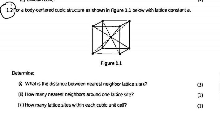 Solved 1.2 For A Body-centered Cubic Structure As Shown In | Chegg.com