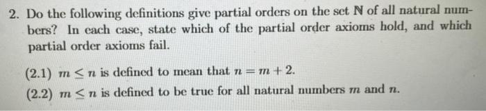 Solved 2. Do the following definitions give partial orders | Chegg.com