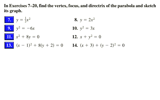 Solved In Exercises 7 Find The Vertex Focus And Chegg Com