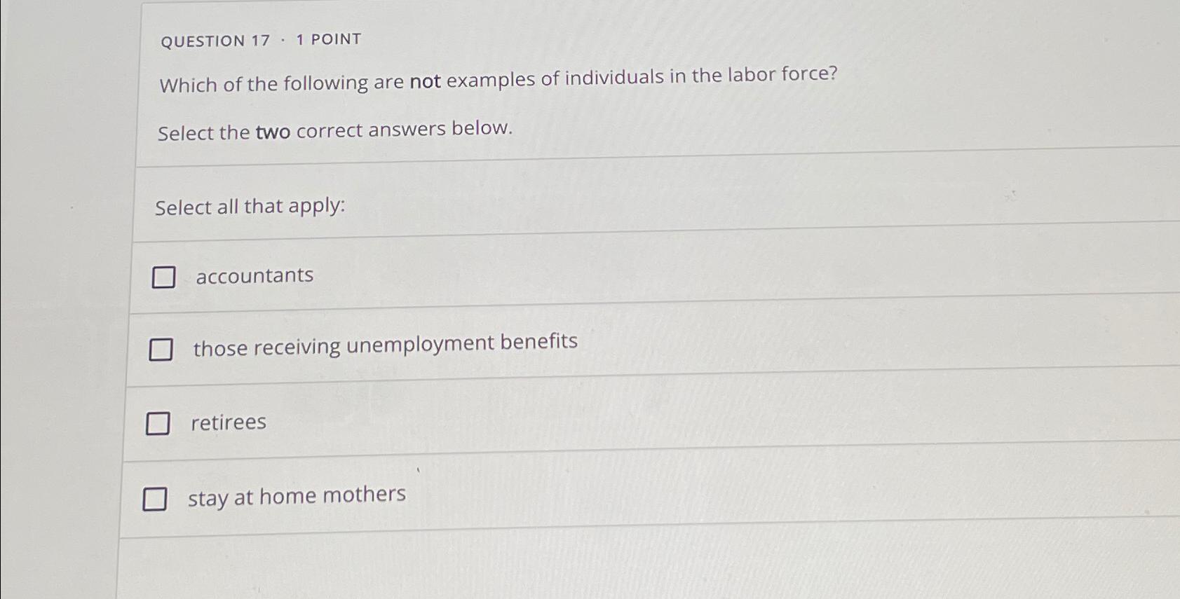 Solved QUESTION 17 - 1 ﻿POINTWhich of the following are not | Chegg.com