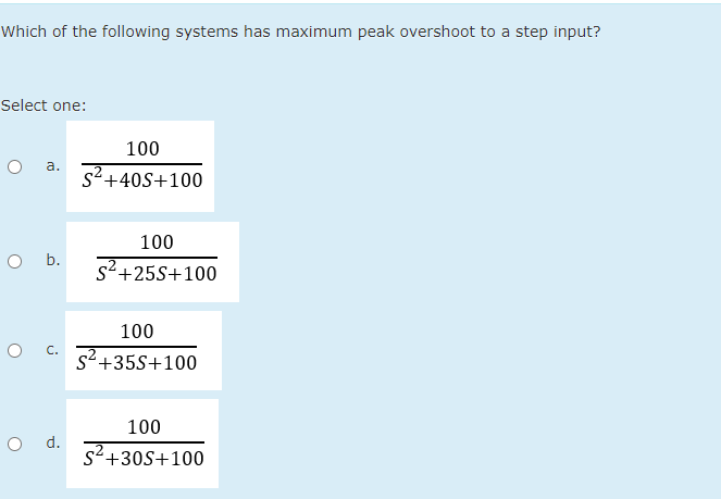 Solved Which of the following systems has maximum peak | Chegg.com