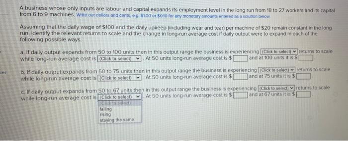 Solved A business whose only inputs are labour and capital | Chegg.com