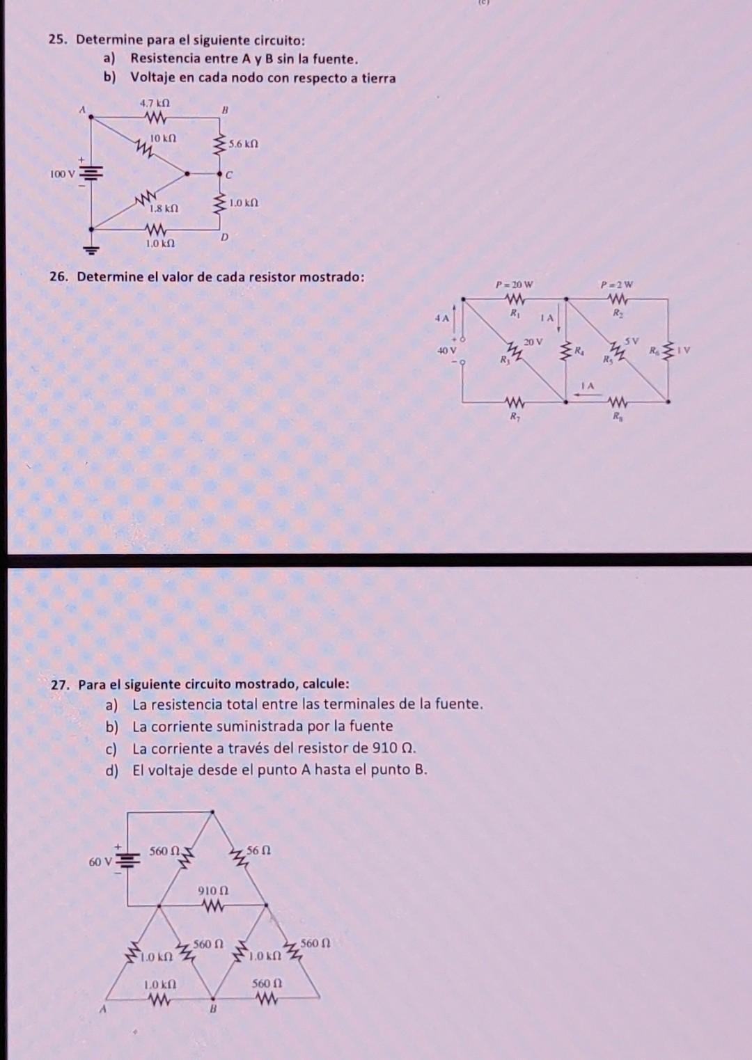 Solved 25. Determine Para El Siguiente Circuito: A) | Chegg.com