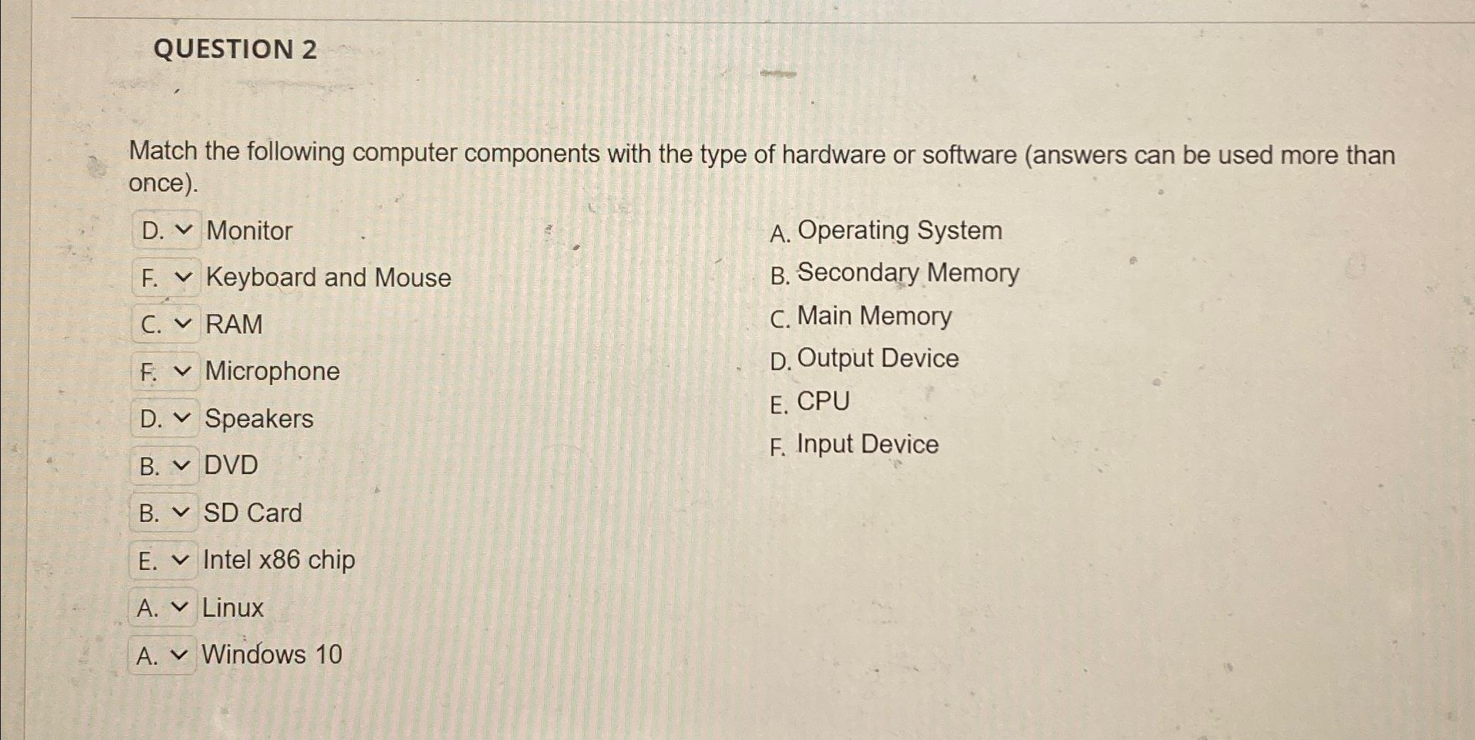 Solved QUESTION 2Match the following computer components | Chegg.com
