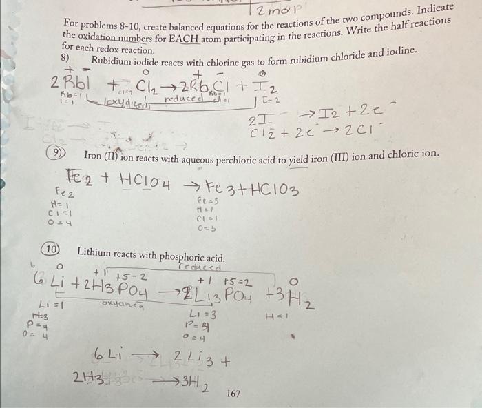 Solved For problems 8-10, create balanced equations for the | Chegg.com