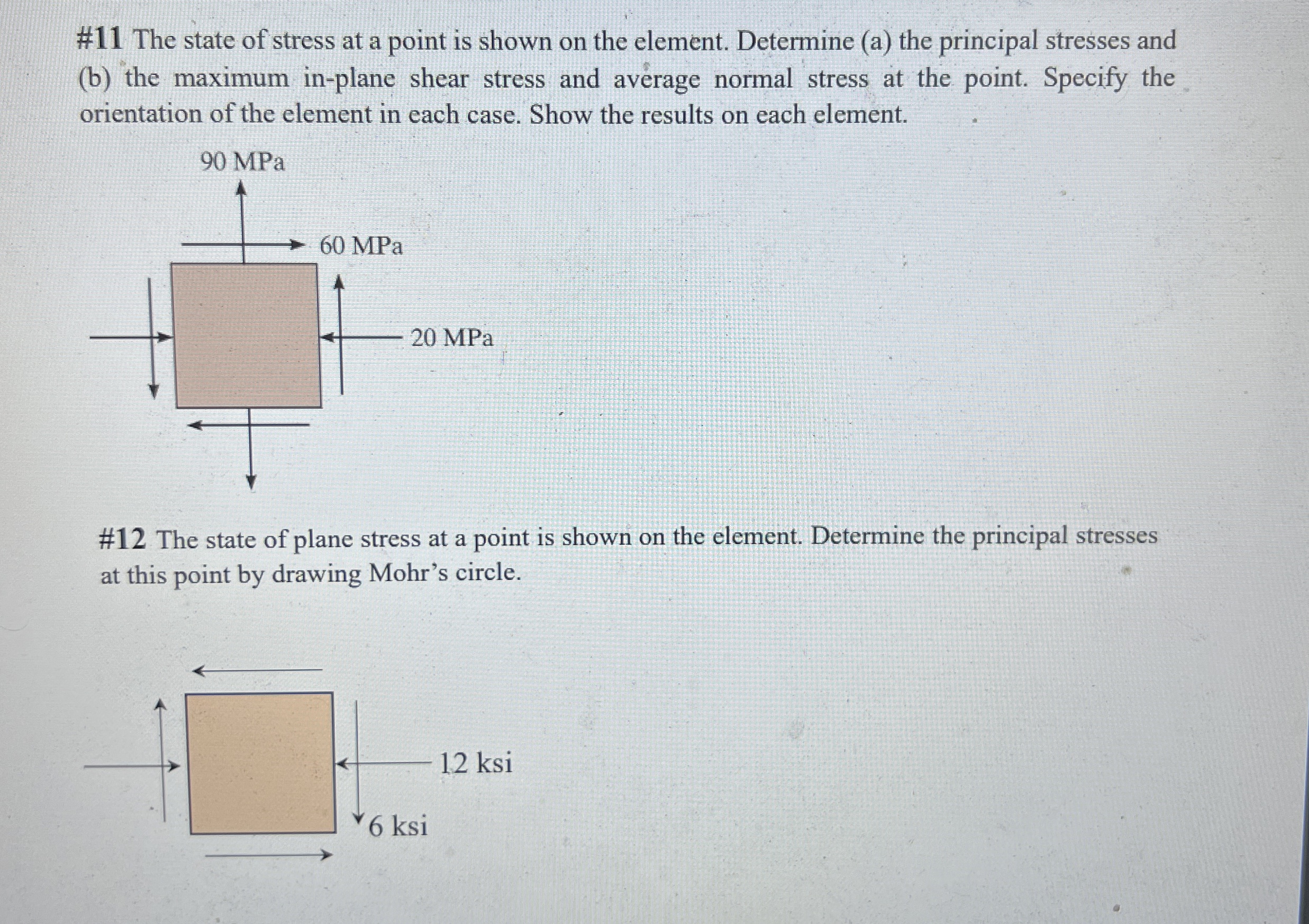 Solved #11 ﻿The state of stress at a point is shown on the | Chegg.com