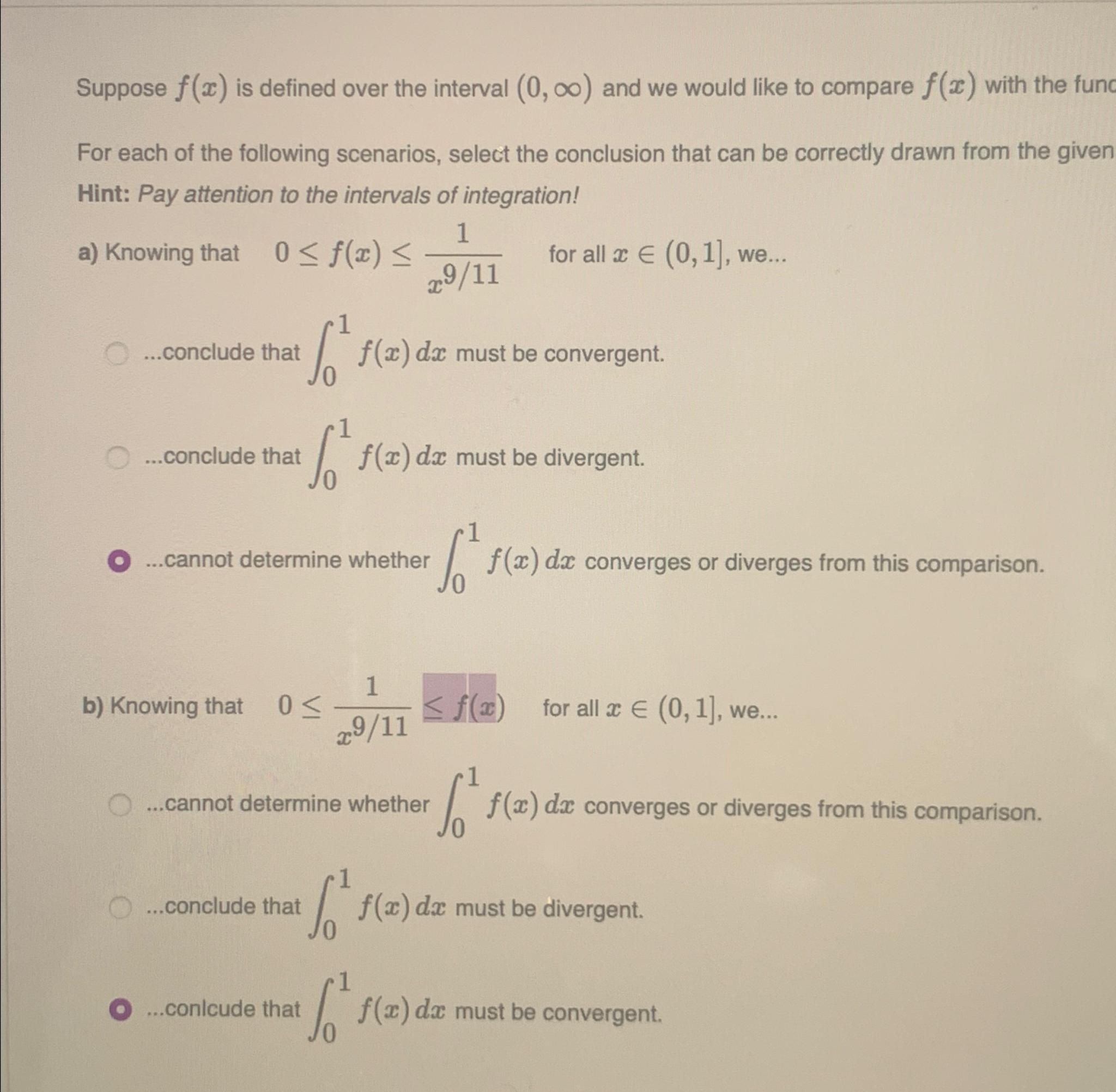 Solved Suppose f(x) ﻿is defined over the interval (0,∞) ﻿and | Chegg.com