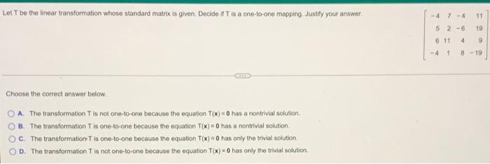 Solved Let T be the linear transformation whose standard | Chegg.com