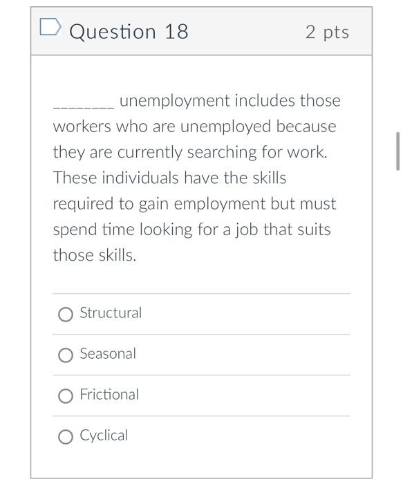 unemployment includes those workers who are unemployed because they are currently searching for work. These individuals have 