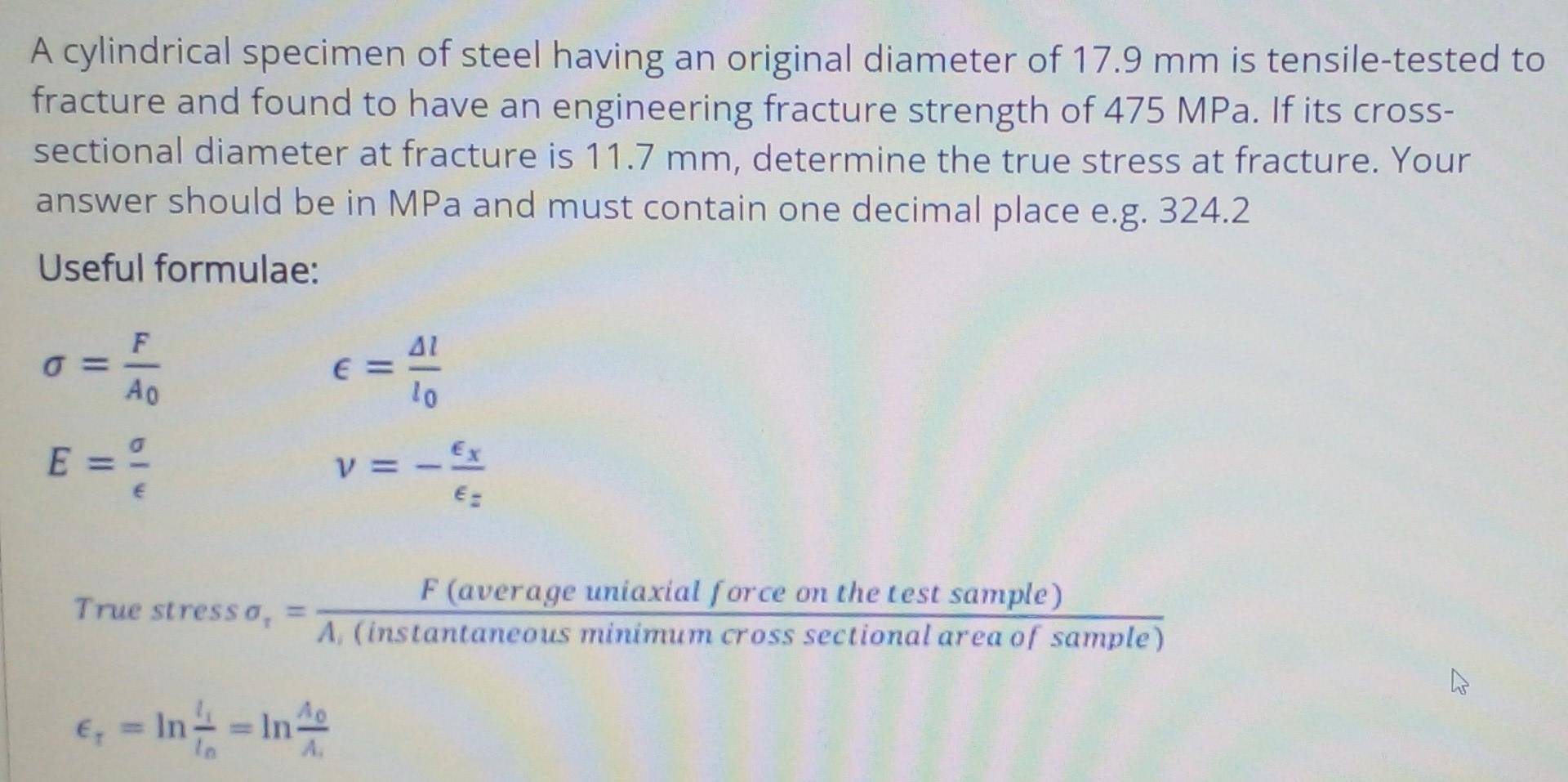 Solved A cylindrical specimen of steel having an original | Chegg.com
