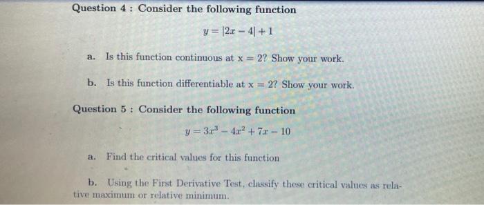 Solved Question 4: Consider the following function y = 12x - | Chegg.com