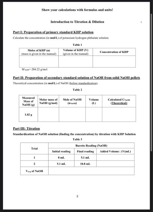Solved Part IV Dilution Table 6 Concentration of the