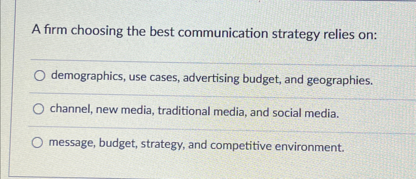 Solved A firm choosing the best communication strategy | Chegg.com