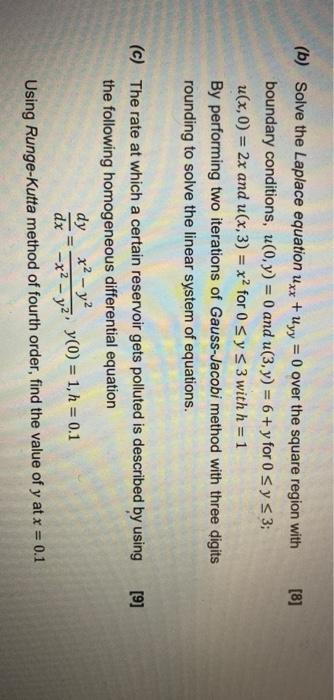 Solved [8] B Solve The Laplace Equation Uxx Uyy 0 Over