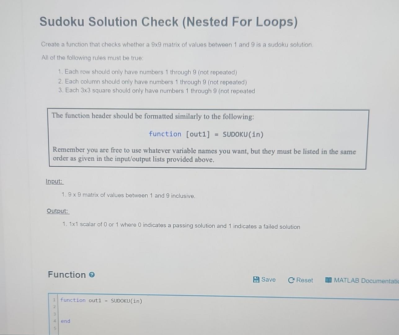 Sudoku Solution Check (Nested For Loops) Create a | Chegg.com