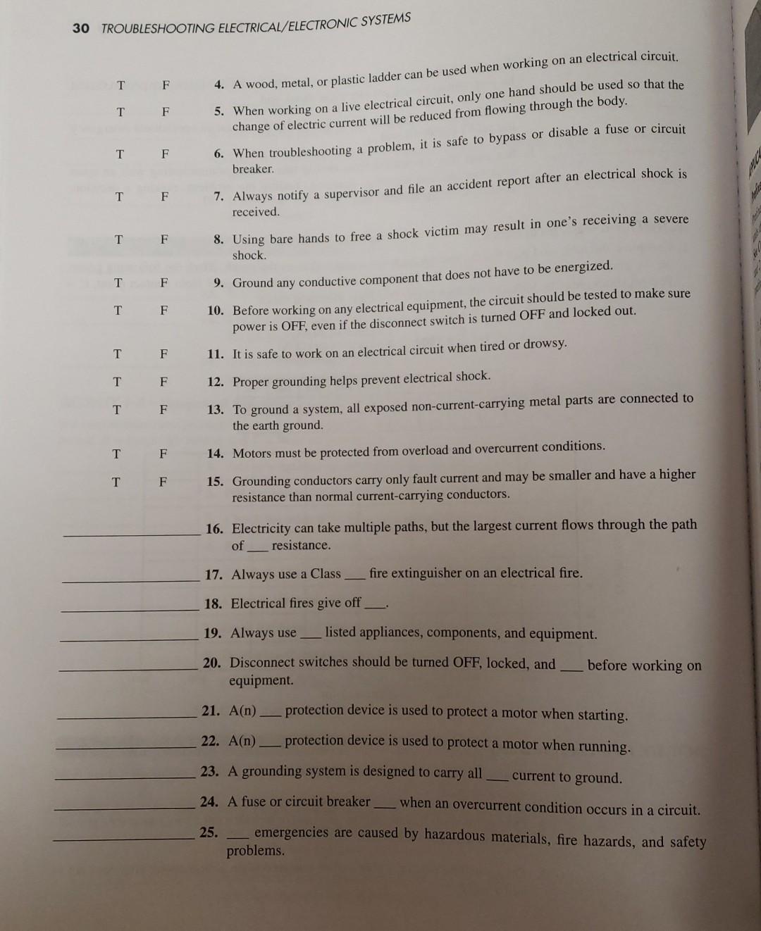 Solved 30 TROUBLESHOOTING ELECTRICAL ELECTRONIC SYSTEMS T F | Chegg.com