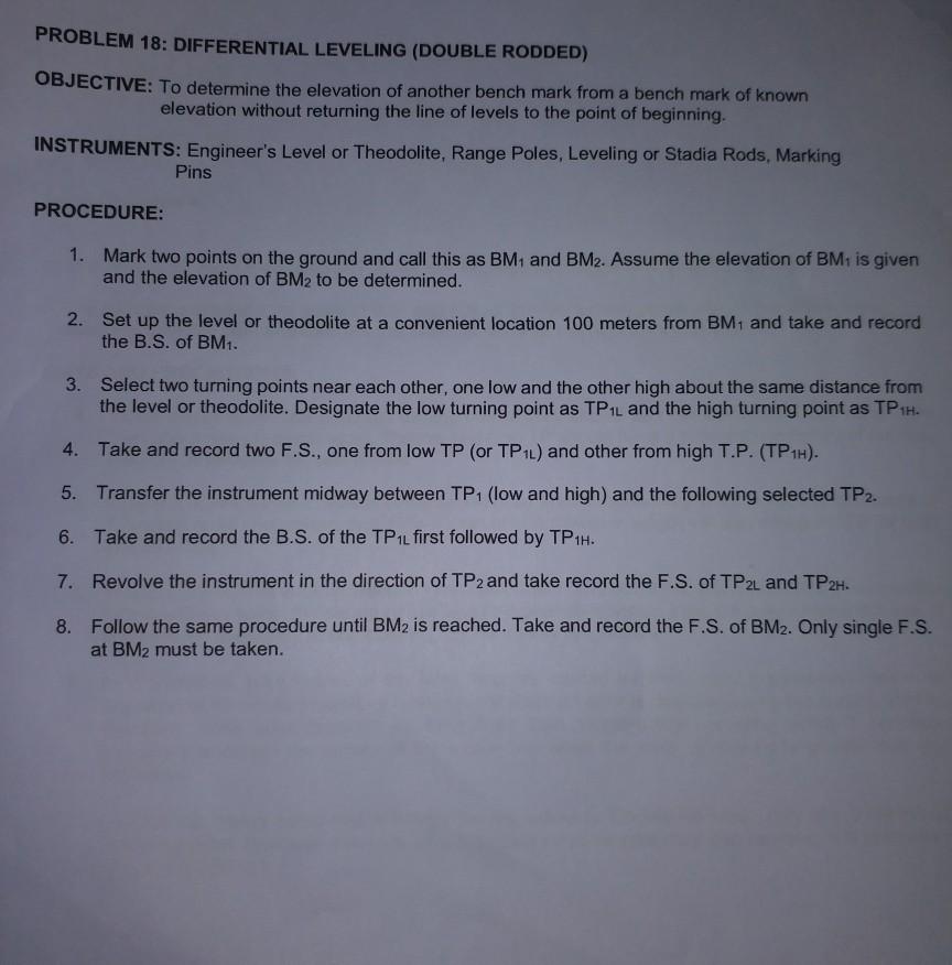 Solved PROBLEM 18 DIFFERENTIAL LEVELING DOUBLE RODDED Chegg Com   Image