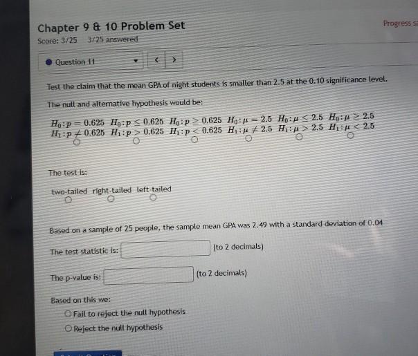 Solved Progress s Chapter 9 & 10 Problem Set Score: 3/25 | Chegg.com