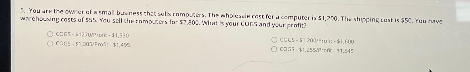 Solved You are the owner of a small business that sells | Chegg.com