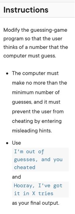 Solved Instructions Modify the guessing-game program so that | Chegg.com