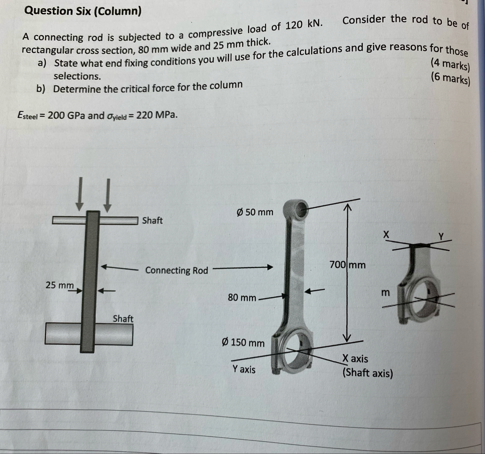Solved Question Six (Column)A connecting rod is subjected to | Chegg.com