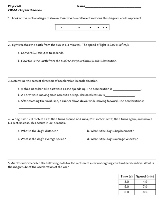 Solved Physics-H Name CW-M: Chapter 3 Review 1. Look at the | Chegg.com