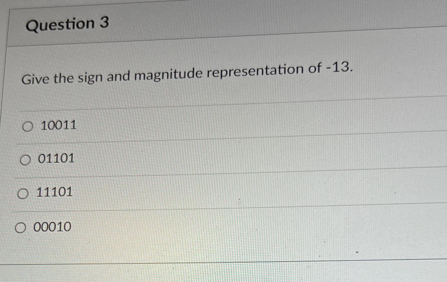 Solved Question 3Give the sign and magnitude representation | Chegg.com