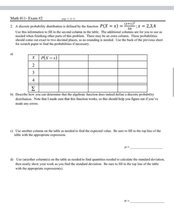 Solved 2. A discrete probability distribution is defined by | Chegg.com