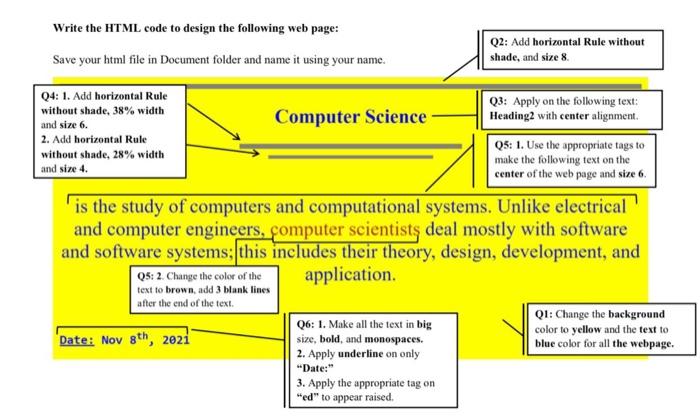 Solved Write the HTML code to design the following web page: | Chegg.com