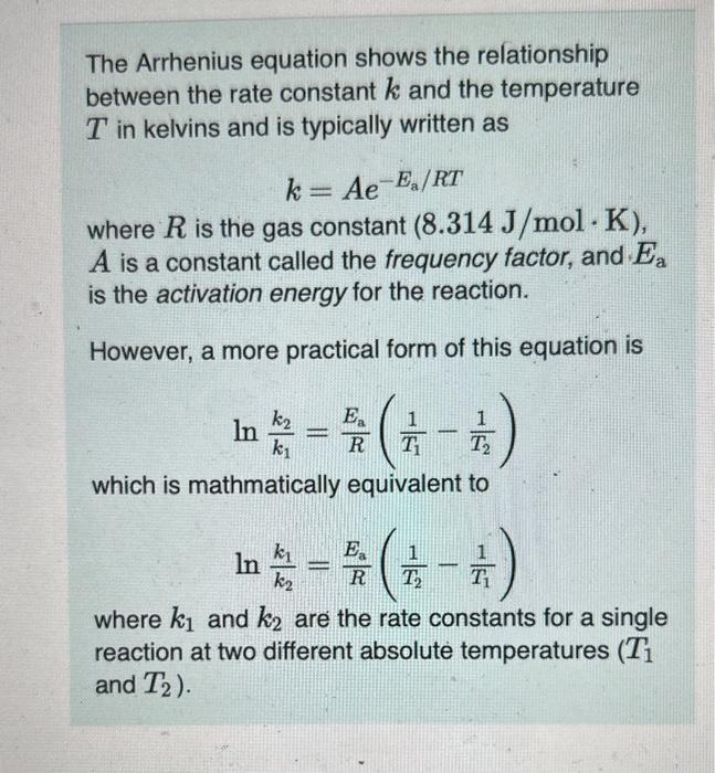 Solved The Arrhenius Equation Shows The Relationship, 53% OFF