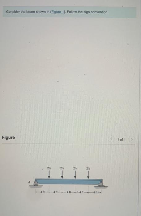 Consider the beam shown in (Figure. 1). Follow the sign convention.