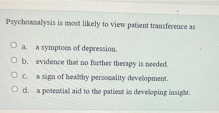 Solved Psychoanalysis Is Most Likely To View Patient Chegg