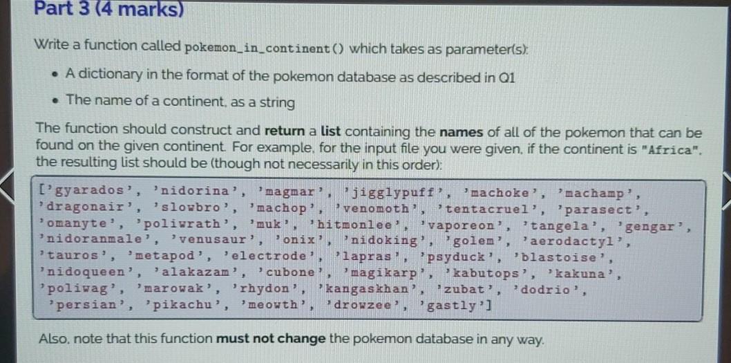 Solved Write a function called pokemon_in_continent) which
