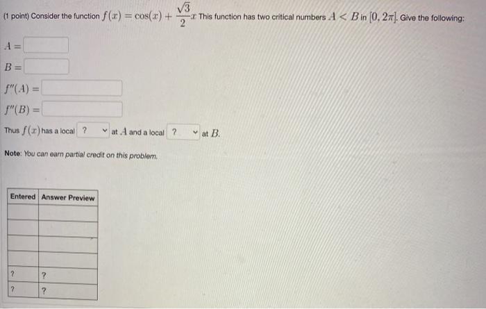 Solved V3 (1 point) Consider the function f(x) = cos(x) + 2 | Chegg.com