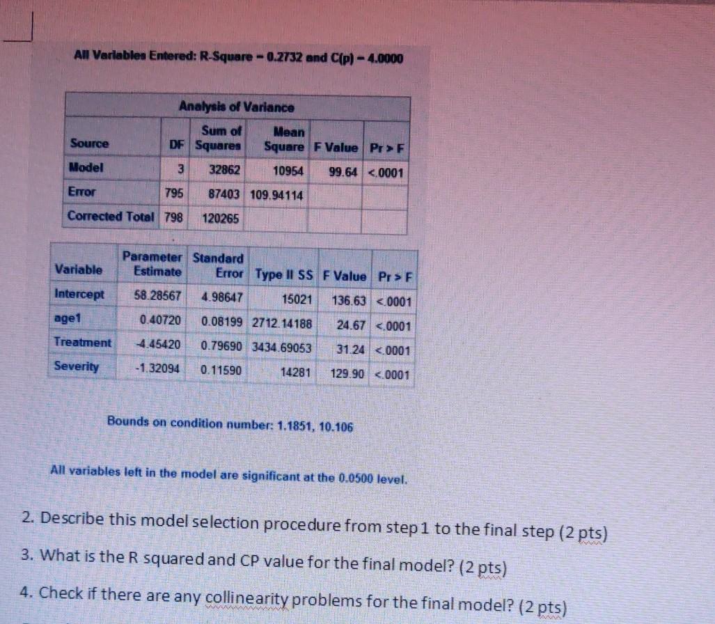 Question 1: Regression model selections. Using QOL as | Chegg.com