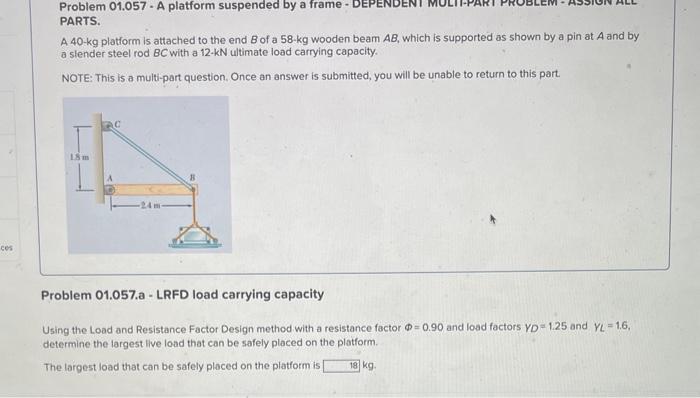 Solved Problem 01.057 - A Platform Suspended By A Frame - 