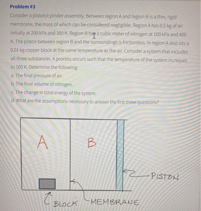 Solved Problem #3 Consider a piston/cylinder assembly. | Chegg.com