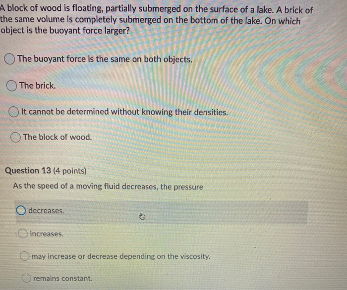 Solved A Block Of Wood Is Floating, Partially Submerged On | Chegg.com