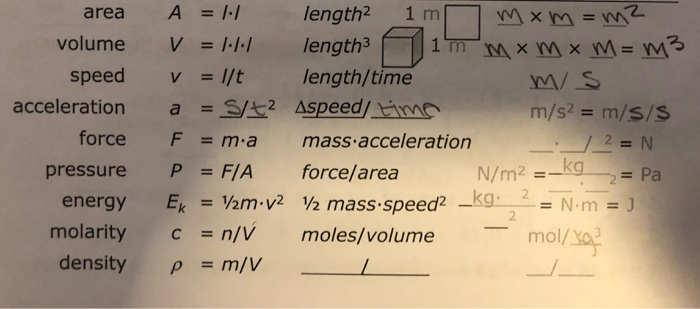 Solved Area Volume Speed Acceleration Force Pressure Ener Chegg Com