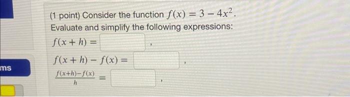 Solved (1 point) Given the function f(x)=6∣x−3∣. Calculate | Chegg.com