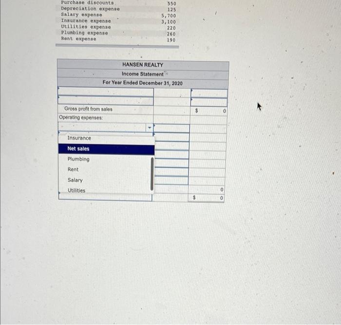 Prepare an statement for Hansen Realty for the