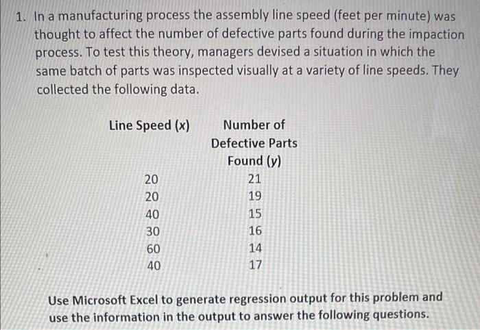 Solved 1. In a manufacturing process the assembly line speed | Chegg.com