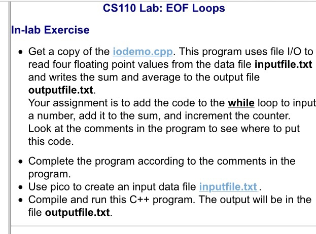 Solved // Program IODemo demonstrates how to use EOF | Chegg.com
