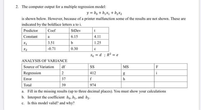 Solved 3.51 2. The computer output for a multiple regression | Chegg.com