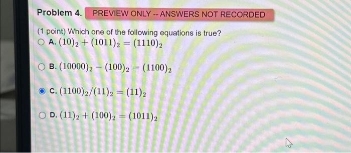 Solved Problem 4. PREVIEW ONLY -- ANSWERS NOT RECORDED (1 | Chegg.com