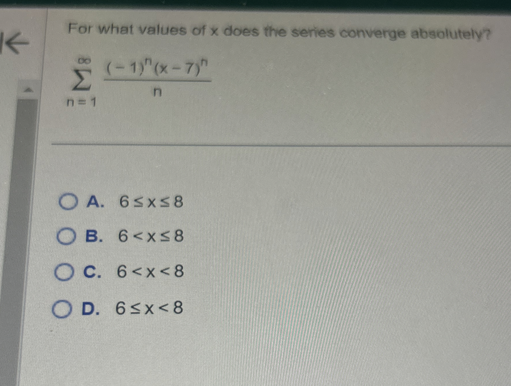 Solved For what values of x ﻿does the series converge | Chegg.com